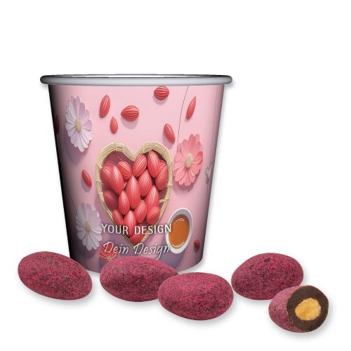 Bittersweet cocoa raspberry almonds, ca. 40g, mini snack cup