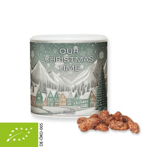 Organic burnt almonds, ca. 110g, cardboard can small with label