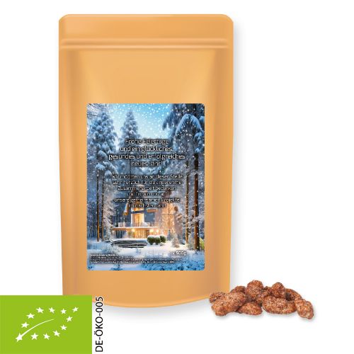 Organic burnt almonds, ca. 500g, maxi stand up pouch with label