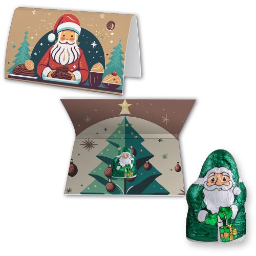 Chocolate mini Santa Claus (vegan), ca. 7g, express promotional card A6 folded with print
