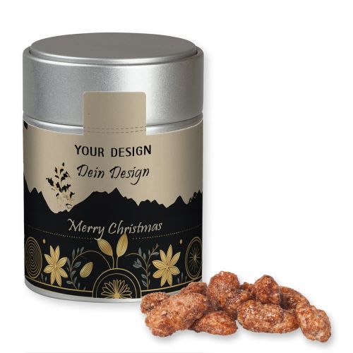 Burnt almonds, ca. 100g, metal tin midi silver with label