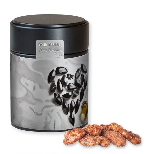 Burnt almonds, ca. 100g, metal tin midi black with label