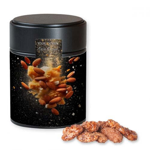 Burnt almonds, ca. 100g, metal tin midi black