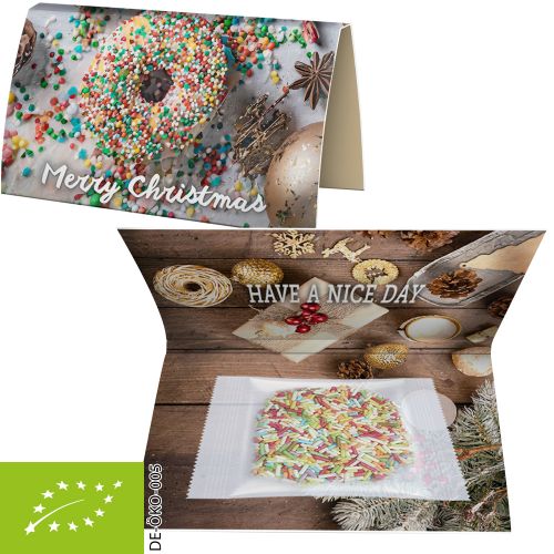 Organic sugar-sprinkles, ca. 15g, express promotional card A6 folded with print