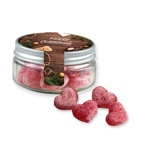 Mulled wine hearts, ca. 70g, mini sweet jar with label