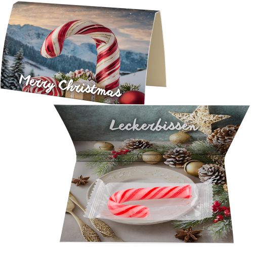 Colorful candy cane, ca. 5g, express promotional card folded with print