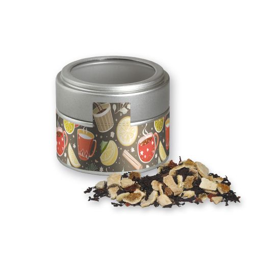 Winter days tea, ca. 35g, metal tin mini silver with window with label