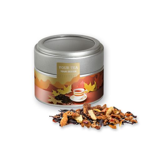 Grandmas baked apple tea, ca. 30g, metal tin mini silver with window with label