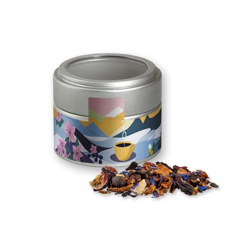 Christkindl tea, ca. 30g, metal tin mini silver with window with label