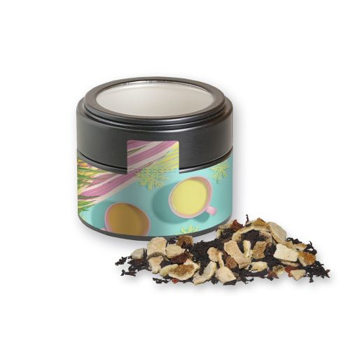 Winter days tea, ca. 35g, metal tin mini black with window with label
