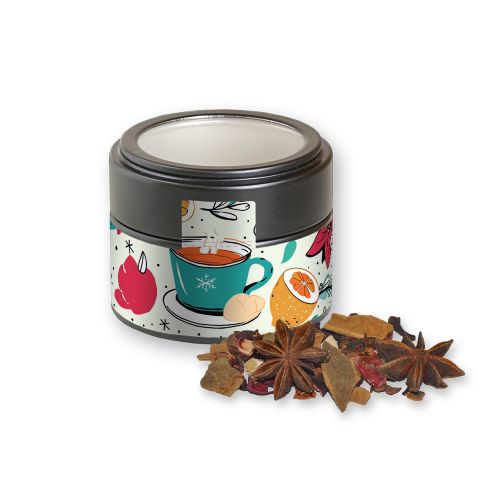 Mulled wine spice, ca. 30g, metal tin mini black with window with label