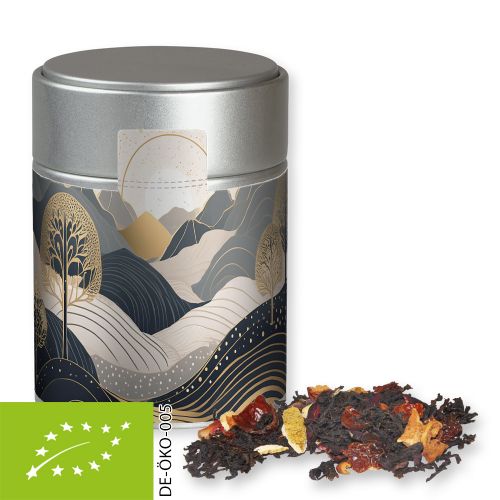 Organic Christmas black tea, ca. 60g, metal tin midi silver with label