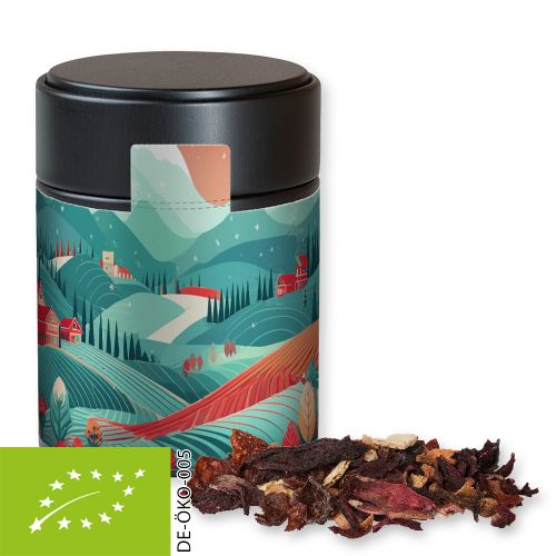 Organic Christmas fruit tea, ca. 60g, metal tin midi black with label
