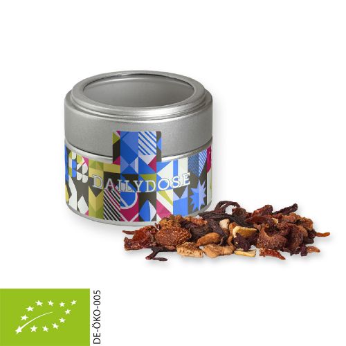 Organic fine mulled wine spice, ca. 30g, metal tin mini silver with window with label