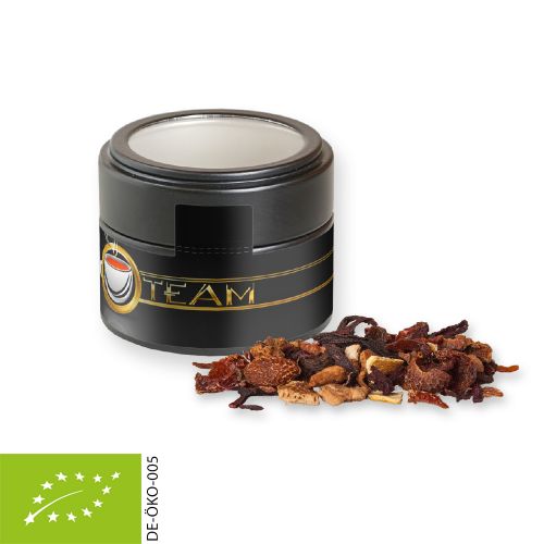 Organic fine mulled wine spice, ca. 30g, metal tin mini black with window with label