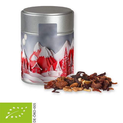 Organic fine mulled wine spice, ca. 60g, metal tin midi silver with label