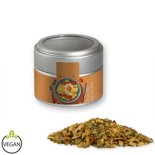 Scrambled egg spice, ca. 60g, metal tin mini silver with window with label