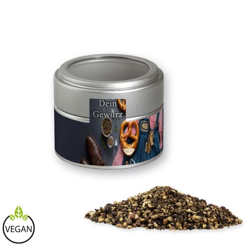 Pepper crushed, ca. 55g, metal tin mini silver with window with label