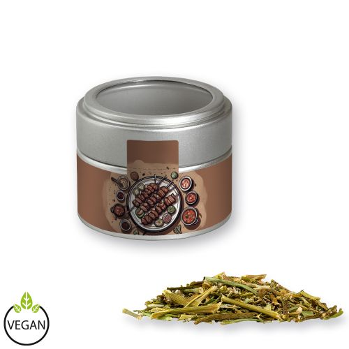BBQ herbal rub, ca. 40g, metal tin mini silver with window with label