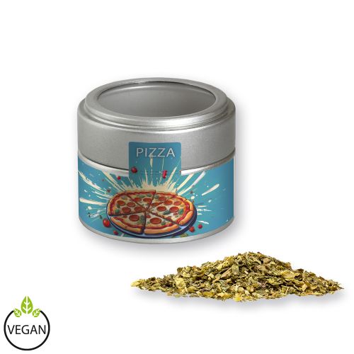 Pizza herb, ca. 16g, metal tin mini silver with window with label