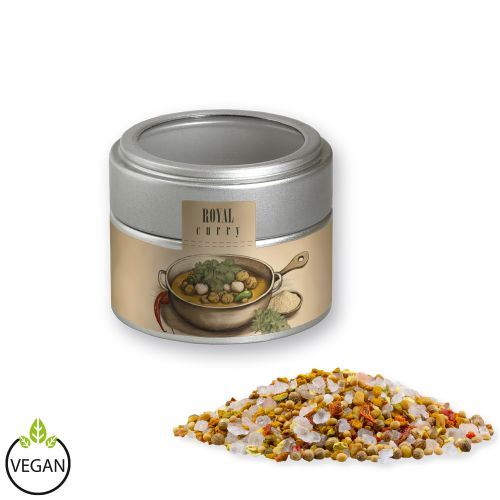 Royal curry, ca. 75g, metal tin mini silver with window with label
