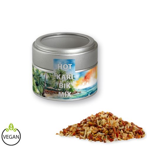HOT caribbean mix, ca. 40g, metal tin mini silver with window with label