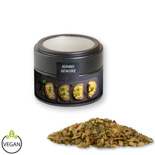 Scrambled egg spice, ca. 60g, metal tin mini black with window with label