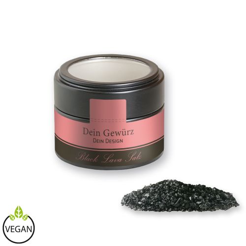 Black lava salt, ca. 110g, metal tin mini black with window with label