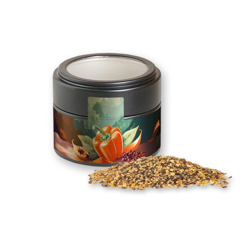 Orange pepper, ca. 55g, metal tin mini black with window with label