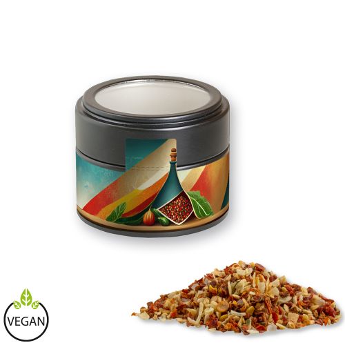 HOT caribbean mix, ca. 40g, metal tin mini black with window with label
