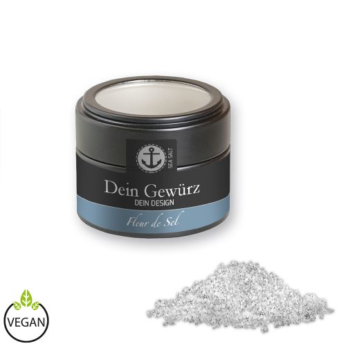 Fleur de Sel, ca. 50g, metal tin mini black with window with label