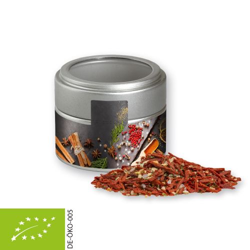 Organic Christmas spice mix salad, ca. 50g, metal tin mini silver with window with label