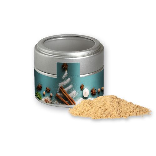 Spice mix stollen, ca. 70g, metal tin mini silver with window with label