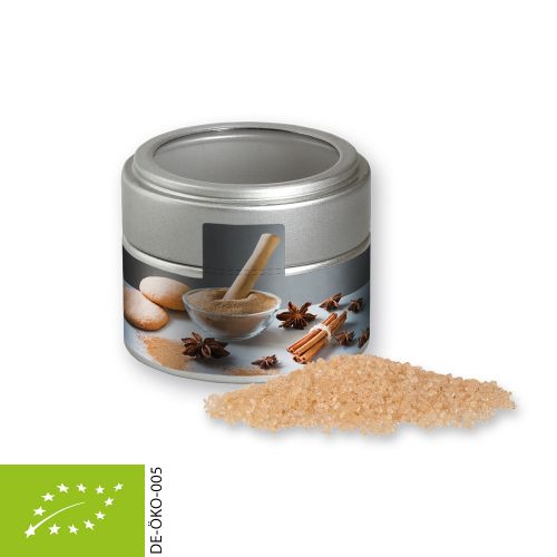 Organic spice mix lebkuchen, ca. 70g, metal tin mini silver with window with label