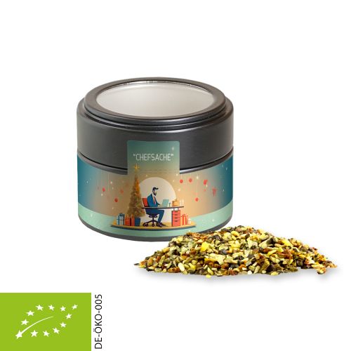 Organic Christmas spice mix chefsmatter, ca. 50g, metal tin mini black with window with label