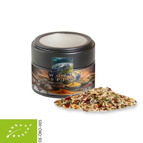 Organic Christmas spice mix roast meat, ca. 50g, metal tin mini black with window with label
