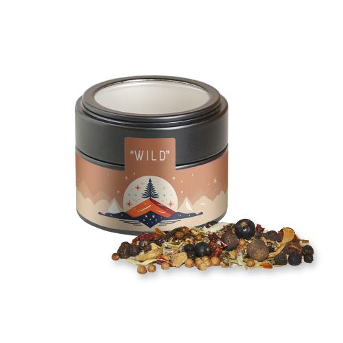 Christmas spice mix venison, ca. 50g, metal tin mini black with window with label