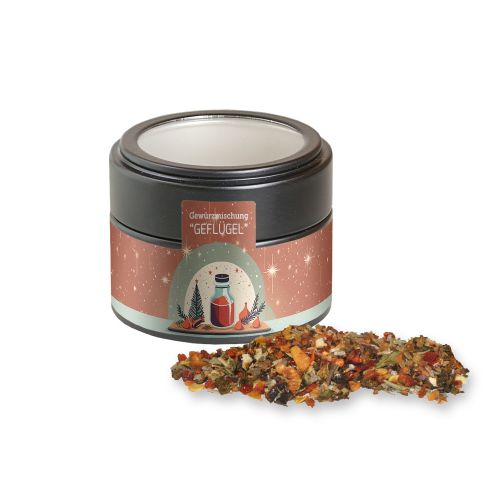 Christmas spice mix poultry, ca. 55g, metal tin mini black with window with label