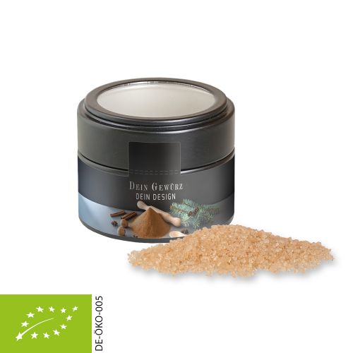 Organic spice mix lebkuchen, ca. 70g, metal tin mini black with window with label