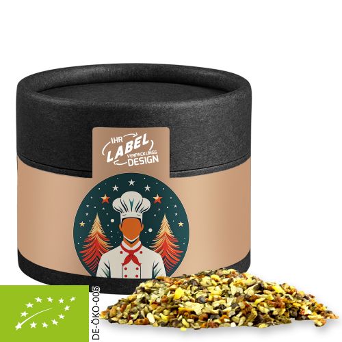 Organic Christmas spice mix chefsmatter, ca. 30g, cardboard can mini black with label