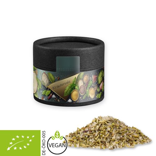 Organic herb salt, ca. 40g, cardboard can mini black with label