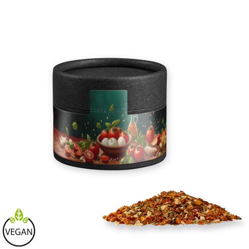 Tomato mozzarella spice, ca. 28g, cardboard can mini black with label