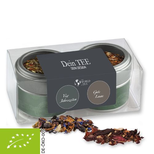 Various Christmas tea sorts organic and non organic, ca. 60-70g, 2-set metal tin mini with window with label