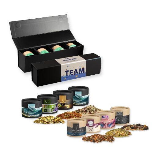 Various Christmas spice mixture, ca. 80-160g, gift set premium black with 4 cardboard can mini