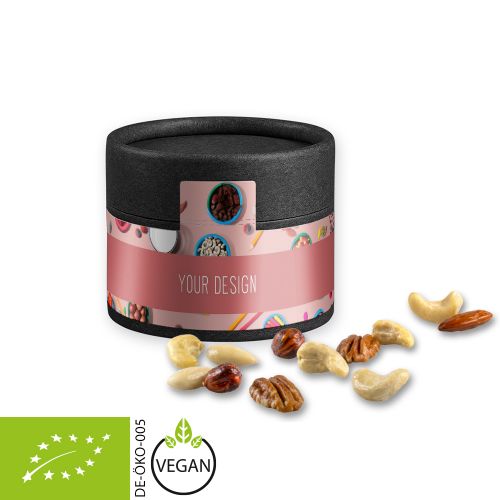 Organic nut mix , ca. 40g, cardboard can mini black with label