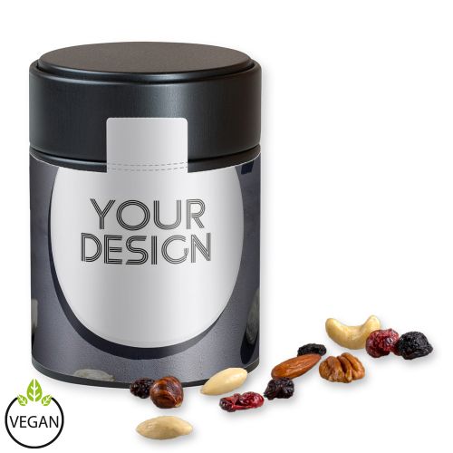 Premium trail mix, ca. 100g, metal tin midi black with label