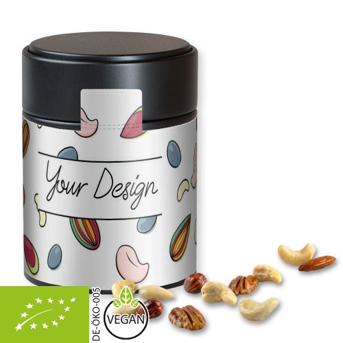 Organic nut mix , ca. 100g, metal tin midi black with label