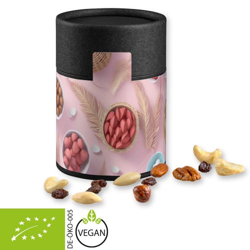 Organic trail mix, ca. 80g, cardboard can midi black with label