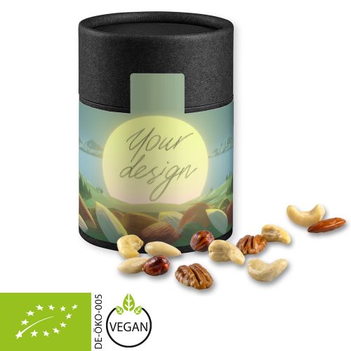 Organic nut mix , ca. 80g, cardboard can midi black with label