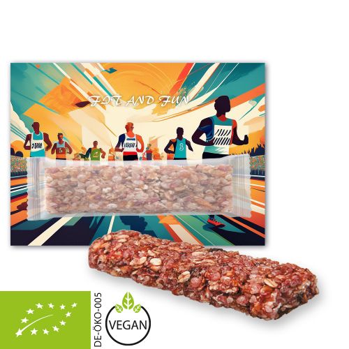 Organic cereal bar raspberry, ca. 30g, express promotional card with print
